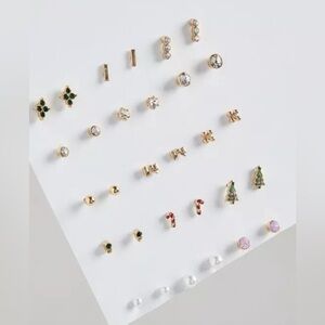 J25-017 - Torrid Mini Holiday Earring Stud Pack Faux Pearl Rhinestone Trees